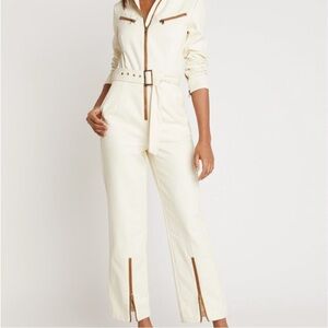 Cream Belted Jumpsuit Boilersuit with zip details